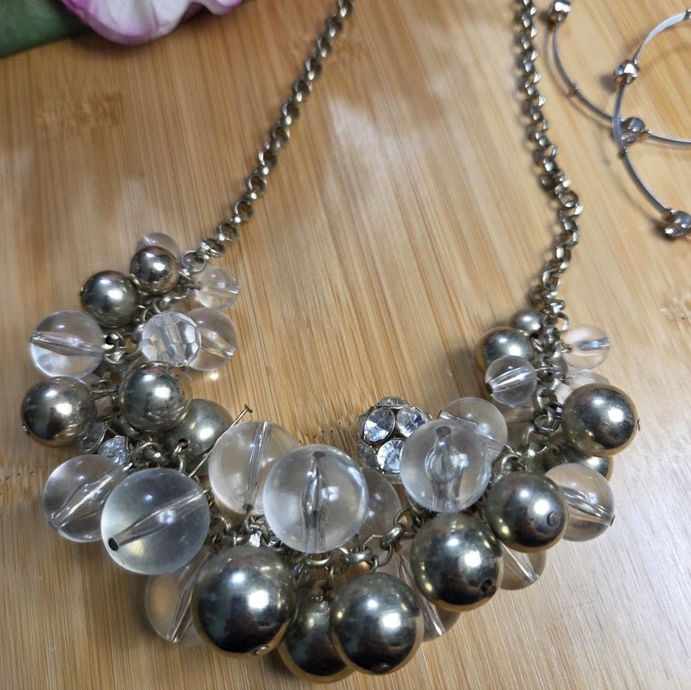 Silver, Gold, and Clear Jewelry Set with Cluster of Beads - Picture 3 of 4